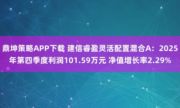 鼎坤策略APP下载 建信睿盈灵活配置混合A：2025年第四季度利润101.59万元 净值增长率2.29%